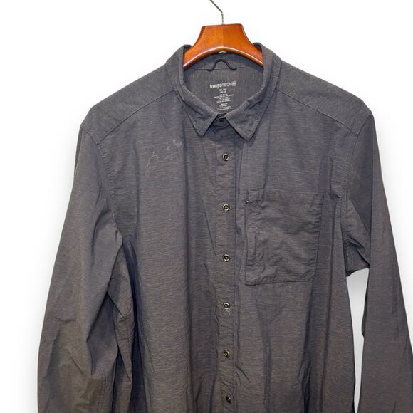 Swiss Tech Gray Nylon Blend Long Sleeve Button Down Size 2XL XXL Outdoor *FLAW* - Picture 2 of 7